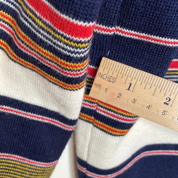 VTG VAMP by Koret size M Knit SWEATER V-Neck Button up 3/4 Sleeves Striped BLUE - Picture 10 of 16